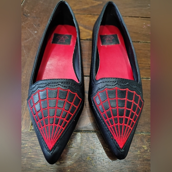 Strange Cvlt Black Widow Spider Webs Gothic Punk Flats - Picture 1 of 7